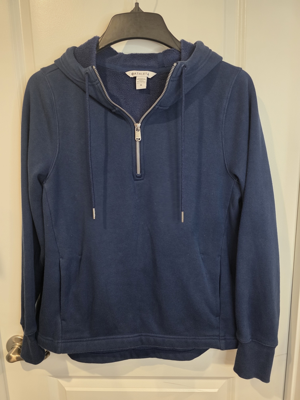 Athleta Cozy Karma 1/4 Zip Hoodie in navy blue